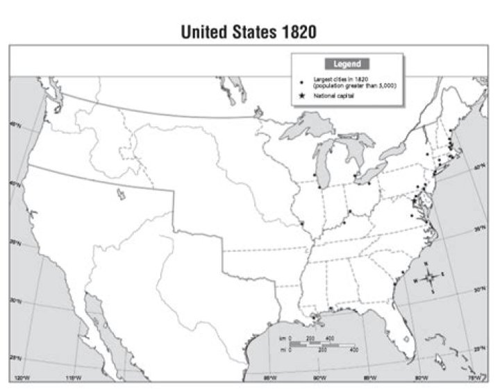 Map of USA 1820 Quiz