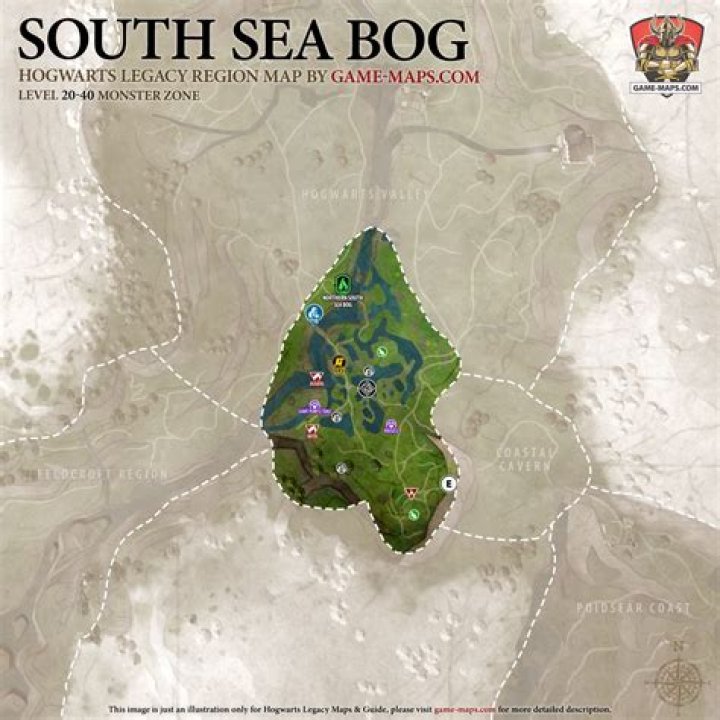 South Sea Bog Map for Hogwarts Legacy