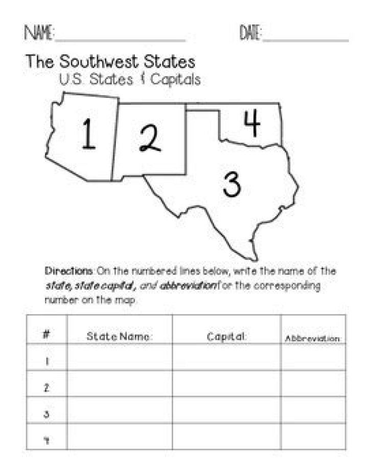 Southwest Region States and Capitals Quiz