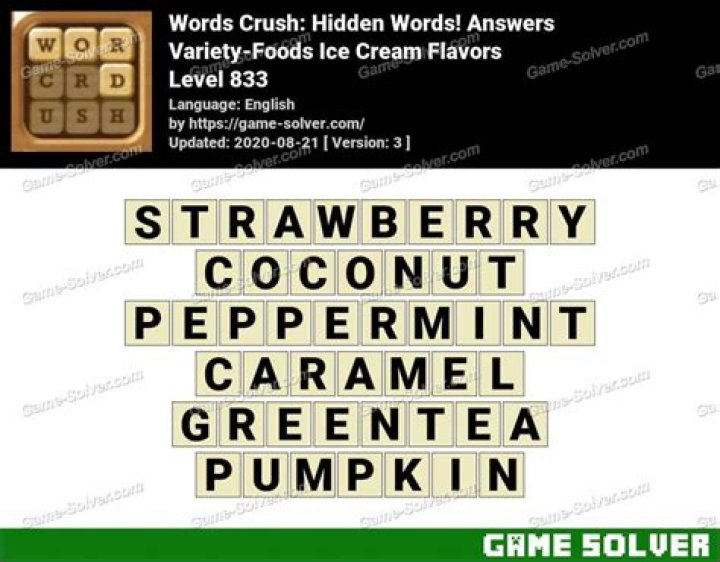 Words Crush Variety-Foods Ice Cream Flavors Answers • Game Solver