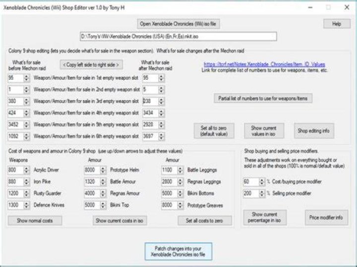 Xenoblade Chronicles Shop Editor Wii - Wii Rom Hacks (Hack Utilities)